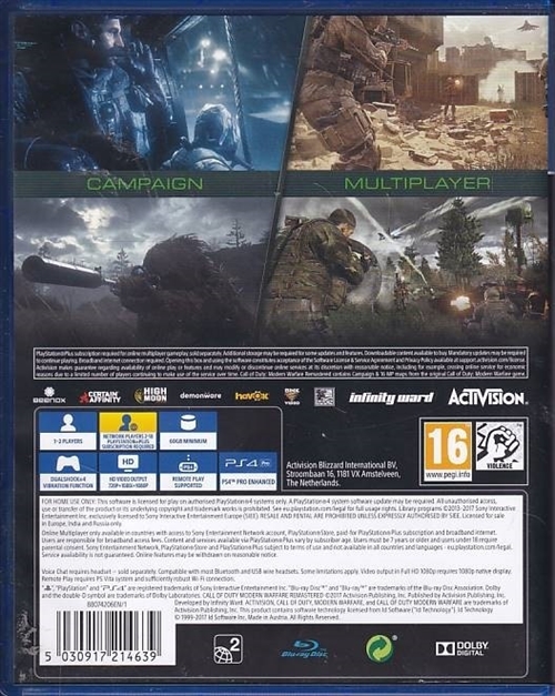 Call of Duty Modern Warfare Remastered - PS4 (A Grade) (Genbrug)